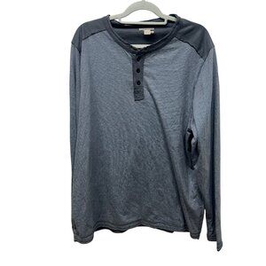 Carbon2Cobalt Mens XL Henley Long Sleeve Shirt Gray Striped 100% Cotton Casual W